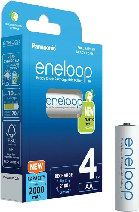 Eneloop AA Batteries with D Spacers, 1800 cycle, Ni-MH Pre-Charged R